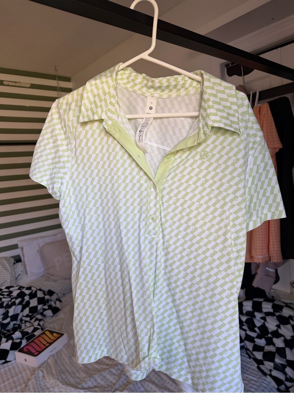 lululemon athletica Short Sleeve Polo in Light Green and White